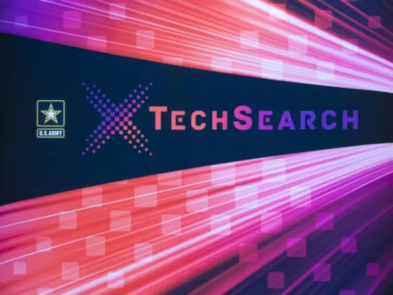 U.S. Army xTechSearch logo with futuristic digital design, representing the Army’s innovation competition to discover and fund emerging defense technologies.