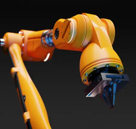 High-tech metal robot performing a graceful, quiet operation.